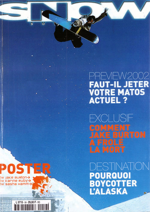 SnowSurf magazine - Cover with a backside air in the snowpark of Saint-Gervais resort (FR)